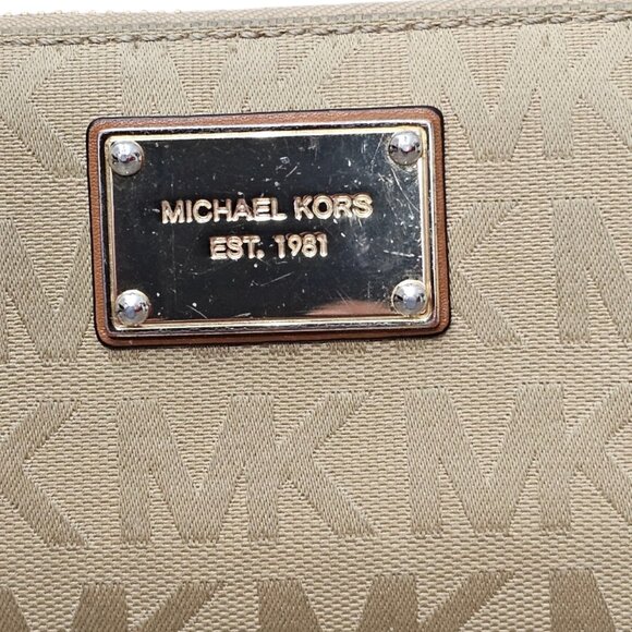 Michael Kors Jet Set Zip Around Tan Gold Large Travel Continental Wallet COA - Picture 2 of 8